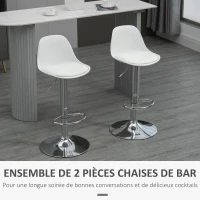 HOMCOM Lot de 2 tabourets de bar chaise haute cuisine avec dossier et repose-pieds, hauteur réglable, 38x42x82-104cm, blanc(m-4)