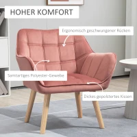 HOMCOM Polstersessel, Akzentsessel, Skandi Design, Samtoptik, bis 120 kg, Kautschukholzbeine, Rosa(m-4)