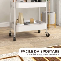 HOMCOM Carrello da Cucina a 3 Livelli con Maniglie e 4 Rotelle, in Acciaio, 45x30.6x79 cm, Bianco(m-5)