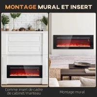HOMCOM Cheminée électrique 1800 W avec effet flamme en LED 3 couleurs et 5 luminosités, montage mural/encastrable(m-7)