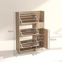 HOMCOM Móvel Sapateira com 3 Gavetas com Frente em Vime para 12 Pares de Sapatos Prateleiras Ajustáveis 80x23x120 cm Carvalho(m-3)