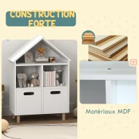 AIYAPLAY Bibliothèque enfants meuble de rangement enfants 3 niveaux avec deux tiroirs forme de maison 63,7 x 29,7 x 89 cm blanc(m-5)