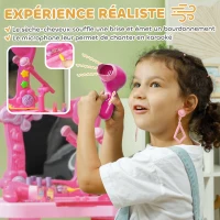 AIYAPLAY 15 PCS Coiffeuse enfant avec tabouret et miroir, lumière, musique, microphone, sèche-cheveux, espace de rangement(m-5)