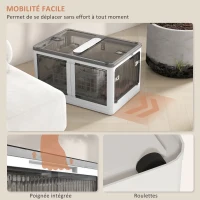 HOMCOM Boîtes de rangement pliables et empilables 69L en plastique avec couvercle et 4 roulettes, accès à 5 côtés, blanc(m-6)