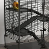 PawHut Cage pour hamster avec fond en verre, cage pour hamsters nains à quatre niveaux avec cabane et accessoires, 78,5L x 48,5l x 80H cm, Noir(m-5)
