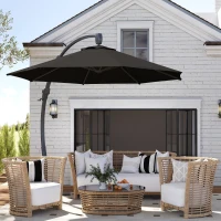 Outsunny 3(m) Garden Cantilever Parasol, Round Overhanging Umbrella with Crank Handle, Cross Base, Aluminium Frame and 360° Rotation, Banana Patio Umbrella for Outdoor Sun Shade, Black(m-10)