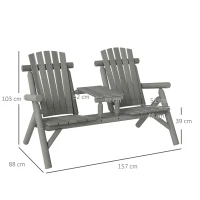 Outsunny Wood Patio Chair Bench 2 Seats w/ Centre Coffee Table, Garden Bench, Grey(m-3)