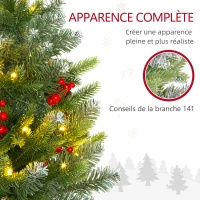 HOMCOM Sapin de Noël 60 cm arbre de Noël de table avec lumière LED, 141 pointes, pommes de pin et baies rouges, base en béton(m-6)