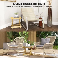 Outsunny Table basse pliante en bois massif table d'appoint pliante légère dessus à lattes 40 x 43 x 40 cm bois naturel(m-4)