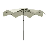 Outsunny Solar Patio Umbrella with LED and Tilt, Outdoor Market Table Umbrella Parasol with Crank, 3 x 3 (m), Cream White(m-11)