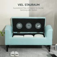 HOMCOM Sitzbank mit Stauraum, Polsterbank, belastbar bis 130 kg, Leinenoptik, Kautschukholz, 116 x 44 x 58 cm, Grün(m-4)