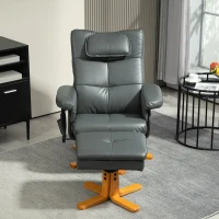 HOMCOM Fauteuil de massage avec repose-pieds, dossier réglable, port de charge USB, simili cuir, jusqu'à 150 kg, Gris foncé(m-5)