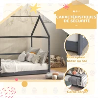 AIYAPLAY Lit cabane enfant lit pour enfant 3-8 ans cadre de lit barrières de sécurité 196L x 97,5l x 135H cm bois de pin gris(m-5)