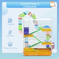 PawHut Cage pour hamster rongeur 5 étages avec tunnels mangeoire roue maison échelles dim. 46L x 30l x 58H cm orange(m-6)
