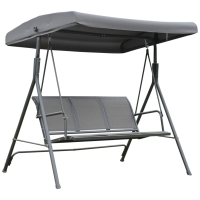 Outsunny Garten Hollywoodschaukel 3 Plätze Komfortables Dach, verstellbare Neigung, ergonomische Sitzfläche und Rückenlehne aus Stahl Textilene Grau
