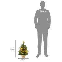 HOMCOM Sapin de Noël 60 cm arbre de Noël de table avec lumière LED, 141 pointes, pommes de pin et baies rouges, base en béton(m-3)