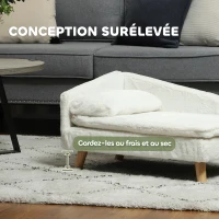 PawHut Canapé pour chien, lit pour chien chat, avec coussin oreiller, en peluche, 70l x 42,5P x 38,5H cm, crème(m-8)