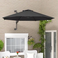 Outsunny 3m Wall-Mounted Parasol Shade, with Handle - Grey(m-10)