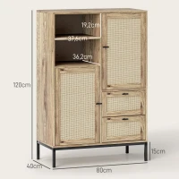 HOMCOM Armoire de Rangement, Commode Flexible avec Portes en Rotin, Tiroirs et Étagères Ajustables, 80L x 40l x 120H cm(m-3)