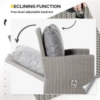 Outsunny 5 Pieces Outdoor PE Rattan Garden Furniture with Cushions, Patio Lounge Adjustable Backrest Chairs, Footstools and Cooler Bar Coffee Table & Cover, Grey(m-8)