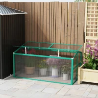 Outsunny Aluminium Polycarbonate Greenhouse Cold Frame Grow House, Openable Top for Flowers and Vegetables, 130x70x61cm(m-9)