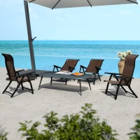Outsunny Set of Four Folding Garden Chairs, with Seven-Position Adjustable Backs, Dark Brown(m-8)