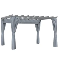Outsunny Pergola Pavillon avec auvent réglable en tissu résistant aux intempéries et hydrofuge Polyester Aluminium Gris 3,6 x 3 x 2,27 m(m-6)