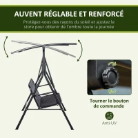 Outsunny Balancelle de jardin 2 places balancelle d'extérieur toit inclinaison réglable structure acier 172 x 110 x 155 cm noir(m-4)