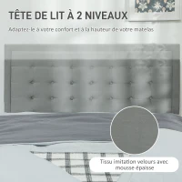 HOMCOM Cadre de lit double sommier coffre à vérins, tiroir à roulettes, tête de lit réglable capitonnée effet velours, gris(m-5)