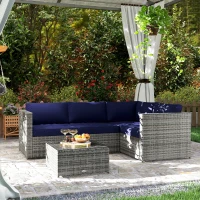Outsunny 3 Pieces PE Rattan Garden Furniture Set with 10 cm Thick Cushions, 4 Seater Garden Corner Sofa Set with Glass Top Coffee Table, Outdoor Furniture for Patio, Porch, Blue(m-2)
