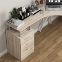 HOMCOM L-Shaped Computer Desk Table with Storage Drawer, Home Office Desk Corner Industrial Style Workstation for A4 Files 143.5 x 143.5 x 76cm, Oak(m-8)