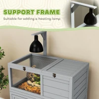 PawHut Wooden Tortoise House with Storage Cabinet, Openable Top, Lamp Holder, Windows, Light Grey(m-7)
