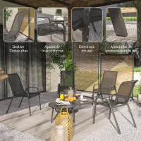 Outsunny Conjunto de 4 Cadeiras de Jardim Empilháveis Cadeiras de Jardim com Tecido Respirável Estrutura de Aço 54x71x93 cm Preto(m-6)