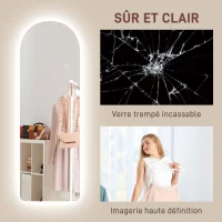 HOMCOM Grand miroir mural 120 x 40 cm avec éclairage LED miroir arqué, intensité variable et 3 couleurs d'éclairage transparent(m-8)