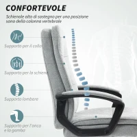 HOMCOM Sedia da Ufficio Ergonomica con Schienale Alto, Altezza Regolabile e Dondolo, Grigio(m-4)