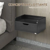 HOMCOM Lot de 2 tables de chevet murales tables de nuit suspendues tiroir plateau aspect bois dim. 40L x 30l x 19,5H cm(m-6)