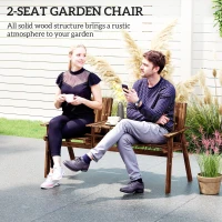 Outsunny 2-Seater Garden Bench with Table & Parasol Hole, Antique Loveseat for Porch, Patio, Carbonised Finish(m-4)