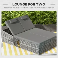 Outsunny 2 Seater Rattan Day Bed w/ Fire Retardant Cushions Grey(m-7)