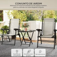 Outsunny Conjunto de Mesa e Cadeiras de Jardim Móveis de Exterior Dobrável com Estrutura de Aço e Suporte para Copos Creme(m-4)