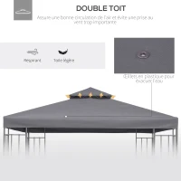 Outsunny Toit de Remplacement pour pavillon de Jardin Toile de Rechange pour pavillon tonnelle Tente 3 x 3 m Gris(m-4)
