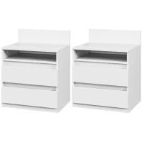 HOMCOM Lot de 2 tables de chevet avec tiroirs et étagère, table d'appoint moderne, pour chambre à coucher, Blanc(m-1)