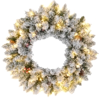 HOMCOM Couronne de Noël porte artificielle 60 CM avec pommes de pin et grappes de baies, lumières LED et minuterie vert