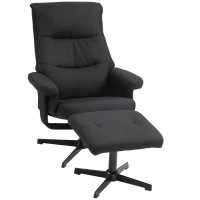 HOMCOM Fauteuil inclinable avec repose-pieds, pivotant, fonction de bascule, aspect velours, jusqu'à 150 kg, Noir(m-6)