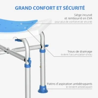 HOMCOM Tabouret de douche chaise de douche - assise rembourré et réglable, patins à ventouses antidérapants, en aluminium bleu(m-4)