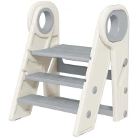 AIYAPLAY Marche pied pour enfant 3 marches, marchepied de cuisine pour enfant, pliable, hauteur ajustable de 2 à 3 marches, gris(m-1)