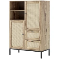 HOMCOM Armoire de Rangement, Commode Flexible avec Portes en Rotin, Tiroirs et Étagères Ajustables, 80L x 40l x 120H cm(m-1)