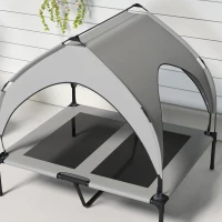 PawHut Hundebett mit Dach, atmungsaktiv, wasserabweisend, bis 30 kg, 91 x 76 x 89 cm, Hellgrau(m-8)