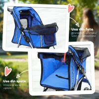 PawHut Cărucior Pliabil pentru Câini până la 10 kg cu Copertină de Ploaie, 75x45x97 cm, Albastru(m-6)