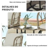 Outsunny Conjunto de Móveis de Vime de 3 Peças Conjunto de 2 Cadeiras de Baloiço 1 Mesa de Centro e Almofadas Creme e Bege(m-6)