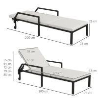 Outsunny Sonnenliege Liegestuhl großem Komfort: Matratze, mehrfach verstellbare Neigung, Rollen, Rattanimitat Creme(m-3)